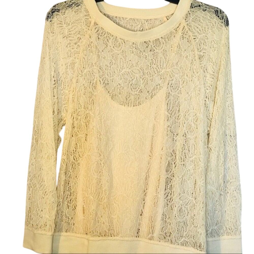 Line & Dot Top Women's Lace Long Sleeve Ivory With Camisole Size M NWT